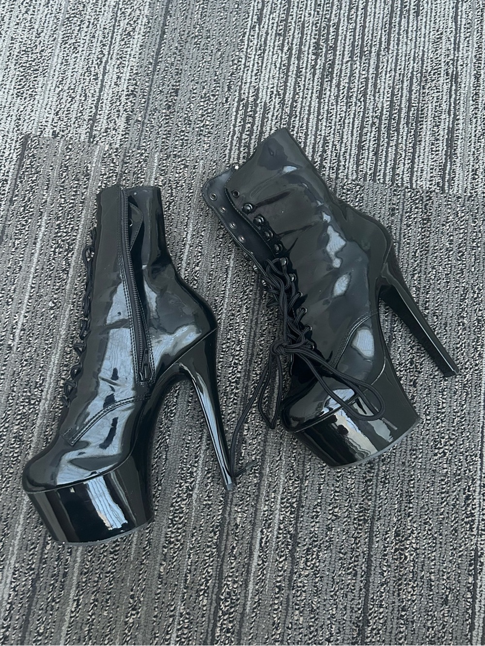 Pleasers Black Patent Platform Lace-Up Ankle Heels NWOT
